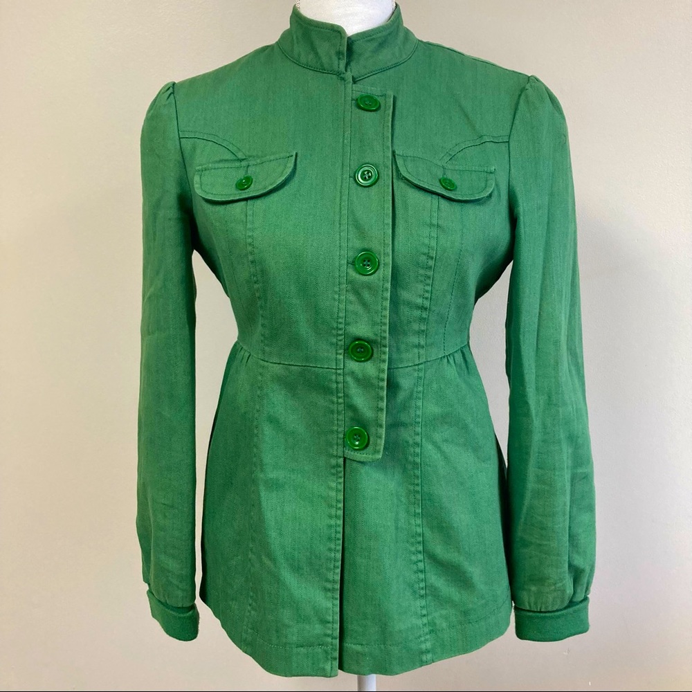 TULLE Textured Green Military Band Jacket